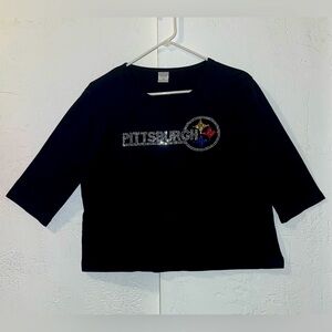 Vintage Pittsburgh Steelers Embellished 3/4 Sleeve Black Shirt 100% Cotton